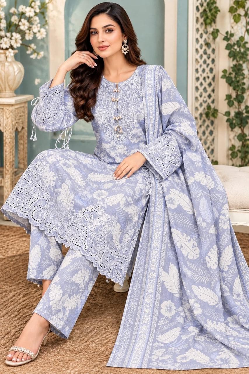 Lavender Bloom – Premium Winter Kotrai 3-Piece Suit