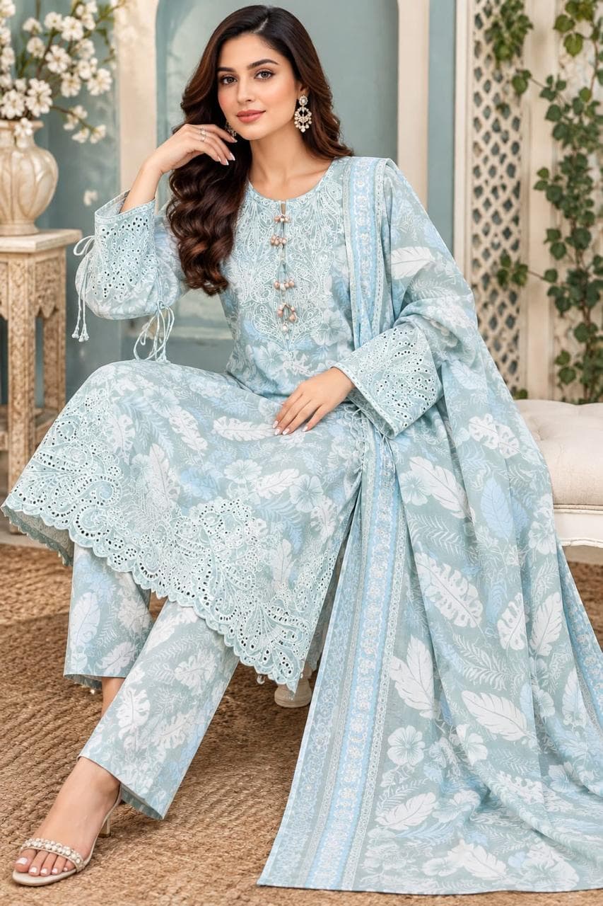 Aqua Bloom – Premium Winter Kotrai 3-Piece Suit